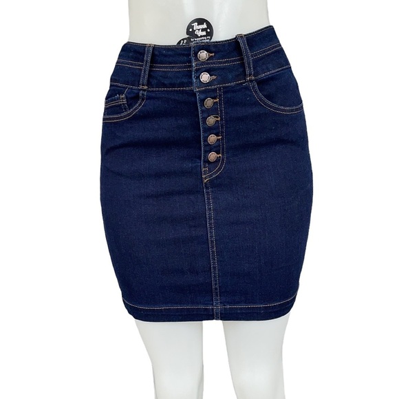 Women’s Wax Jean Los Angeles Denim High Waist Pencil Mini Button Skirt Size S - Picture 1 of 8